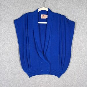 Vintage 80s 90s Cardigan Sweater Vest Large Pleated Royal Mod Wrap Retro Grannya